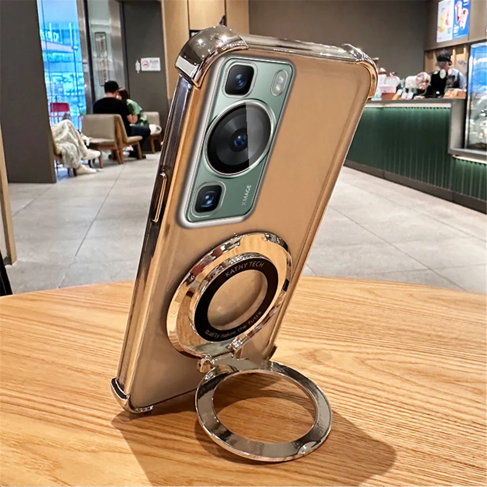 Plating Magnetic Bracket Transparent Shockproof Stand Holder Case