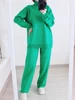 Autumn Winter 2 Pieces Women Sets Knitted Tracksuit Turtleneck Sweater and Straight Jogging Pants Suits 3