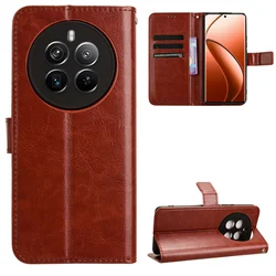 Leather Flip Case with Wallet and Kickstand - Protective Cover with Card Slot - Realme 11x 5G (Brown)