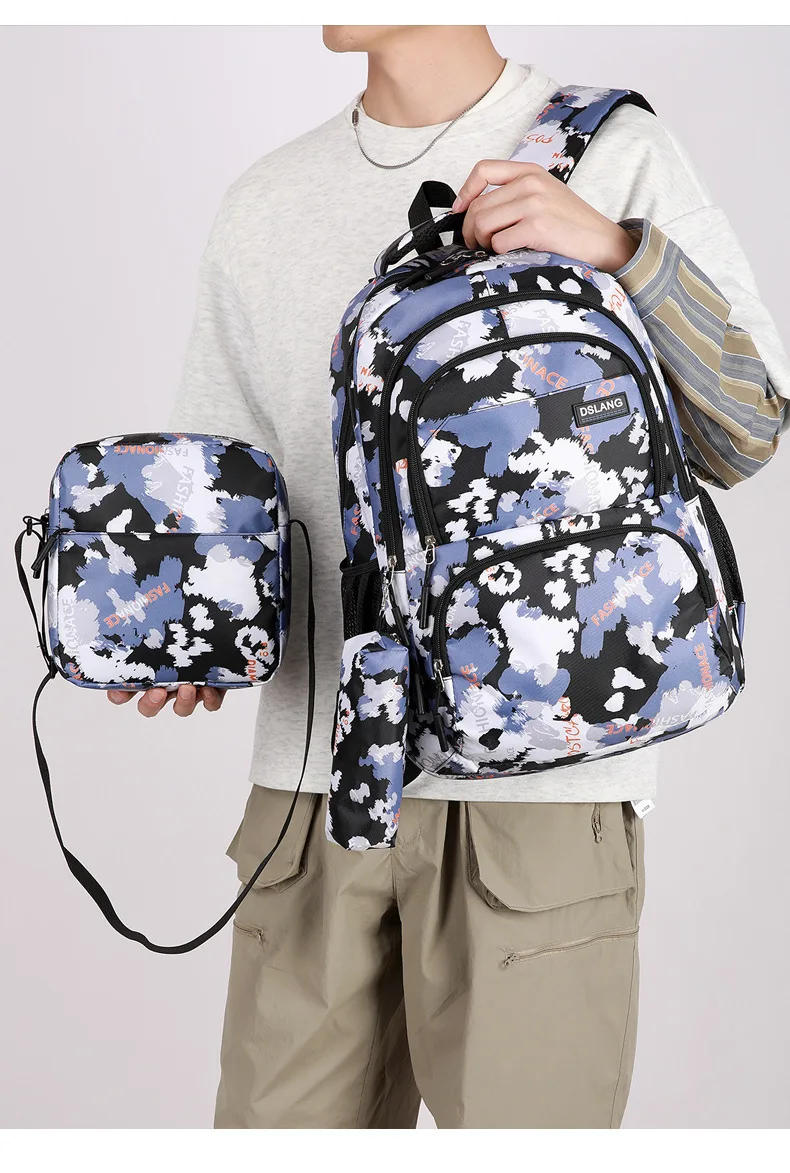 Dreiteiliges Schultaschen-Set für Damen, modischer Rucksack für die Mittelschule und Oberschule, verdickte hochwertige Umhängetaschen mit Blumendruck – Detail 25