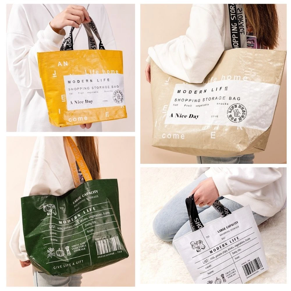 Large-capacity Waterproof Supermarket Grocery Shopping One-shoulder Portable PP Woven Shopping Bag for retail stores，boutique 2