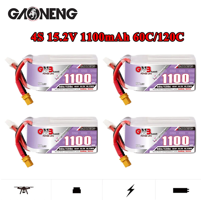 Batterie Lipo GNB 15.2V 1100mAh 60C 4S 1P pour RC Drone Voiture Avion