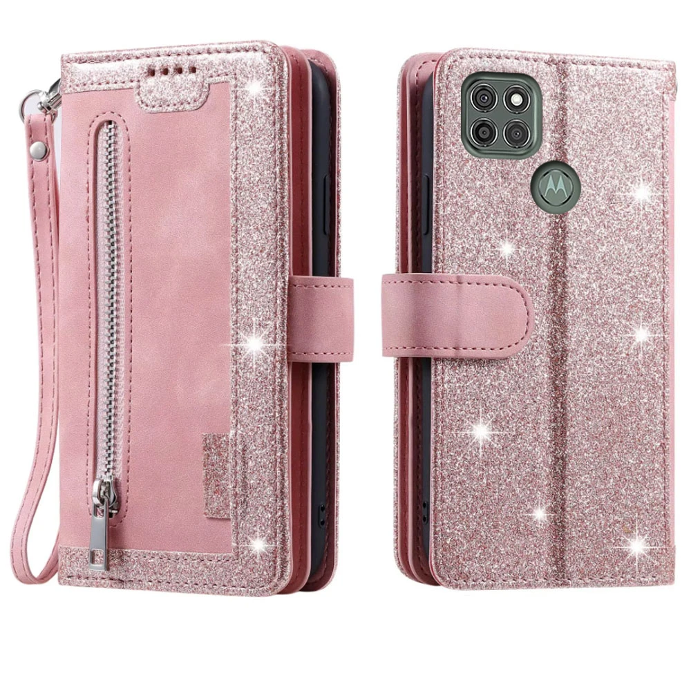 Elegant 9-Card Wallet Case with Zipper Flip Folio and Wrist Strap in Carnival Design