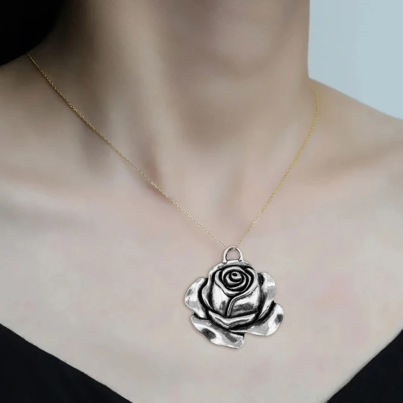 

Vintage Rose Flower Pendant Necklace Handmade Flower Beads with Loop DIY Jewelry