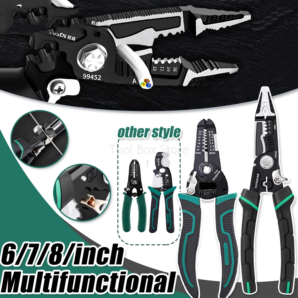 

9 In 1 Wire Strippers Cutter Multifunctional Needle Nose Pliers Electric Cable Stripping Electrician Special Crimping Pliers