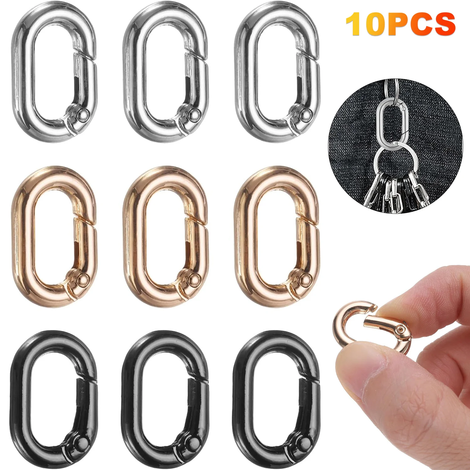 10 Stück Federschlüsselanhänger, ovale Ringe, Schnappverschlüsse, Schnallen, Zubehör für Taschen, Geldbörsen, Schlüsselanhänger, DIY, handgemachte Schmuckherstellung