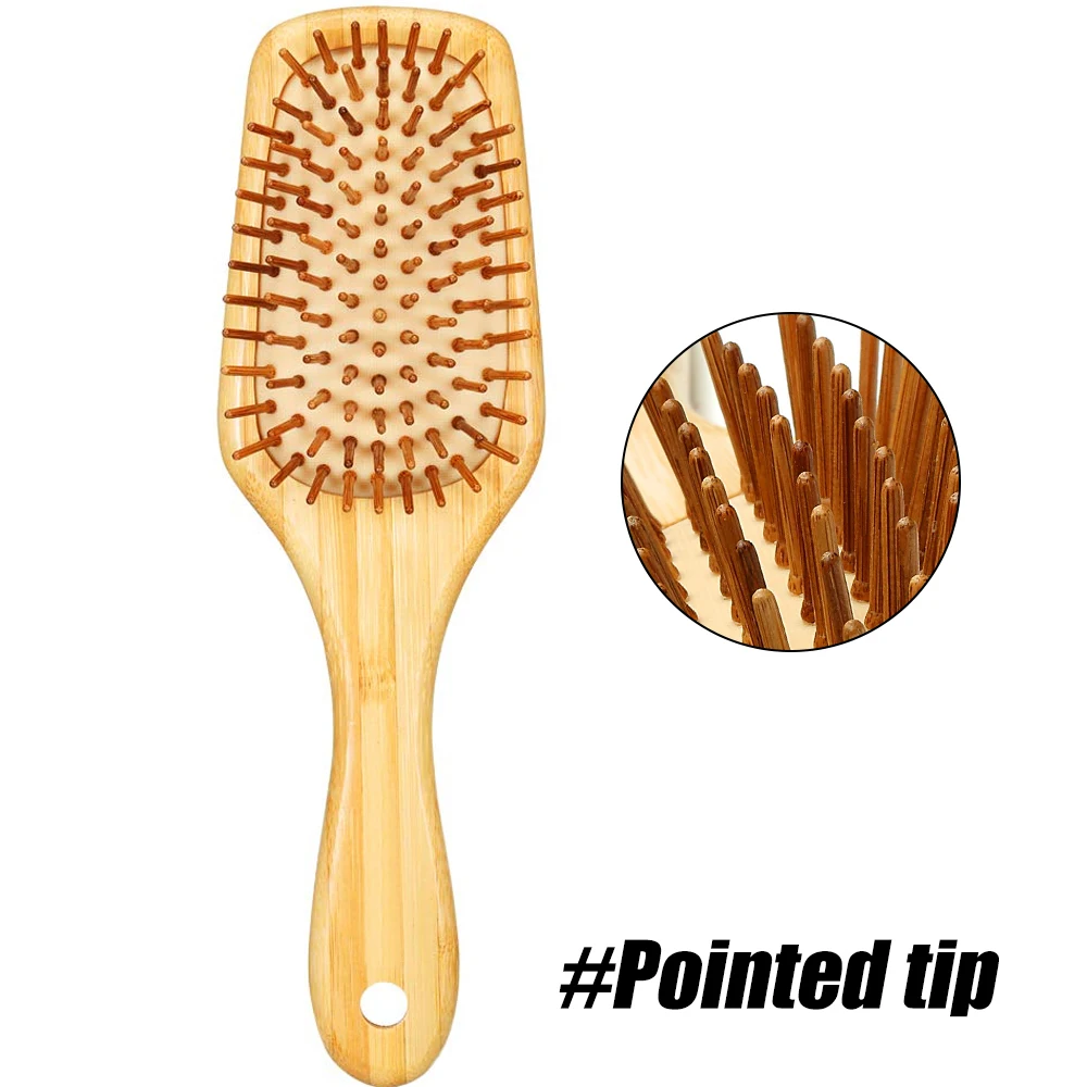 במבוק שיער מברשת עם ההנעה-עץ זיפי Detangling ובעדינות עיסוי קרקפת, מפחיתה תלתלים וסטטי