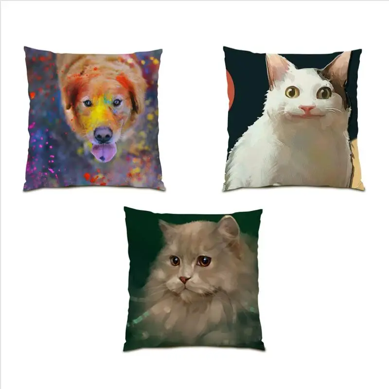 

Throw Pillow Covers Cushion Cover 45x45 Gift Living Room Decoration Dog Sofa Cat Oil Painting Cute Cartoon Animal Velvet E0713