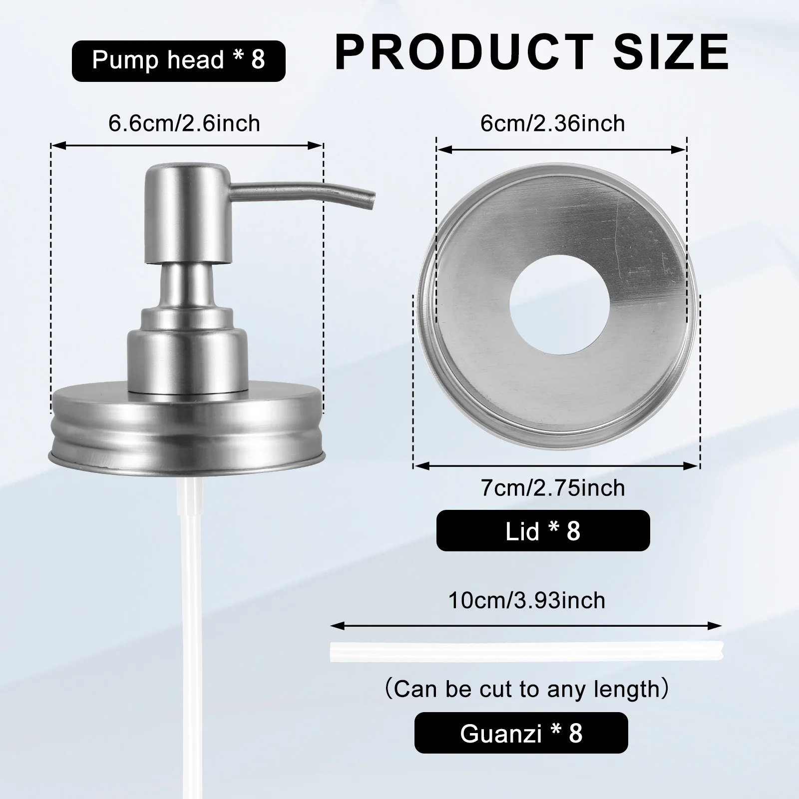 4/8Pcs Mason Jar Soap Dispenser Pump Lids Hand Liquid Soap Pump Dispenser Stainless Steel Lotion Soap Dispensers Lid for Kitchen