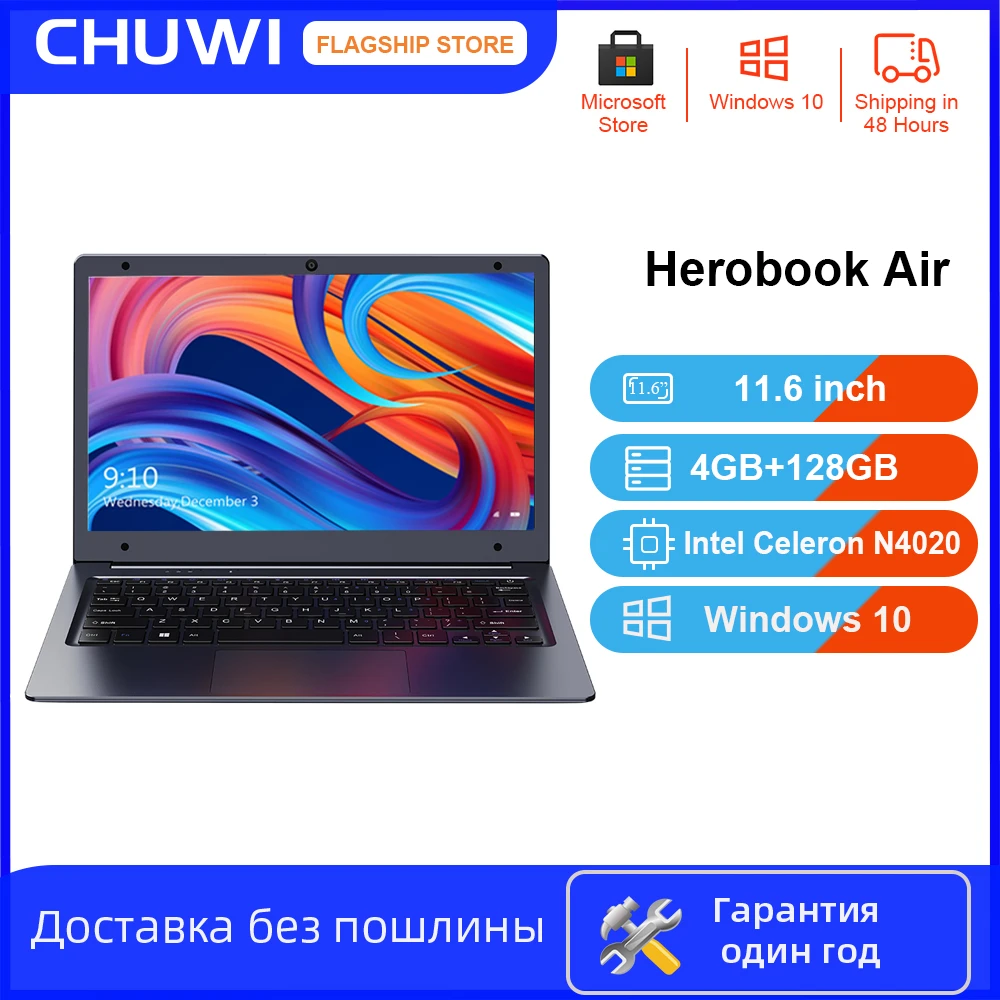 CHUWI HeroBook Air Laptop 11.6 inch Touch Screen Intel Celeron N4020 Dual Core 4GB RAM 128GB SSD Windows 10 System