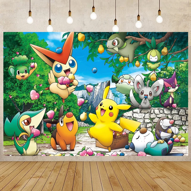 Festa Rodada Backdrops Pokemon Cover Crianças Meninos 1 ° Aniversário Fundo  Pikachu Photozone Decoração Cilindro Estúdio Adereços Elástico - AliExpress