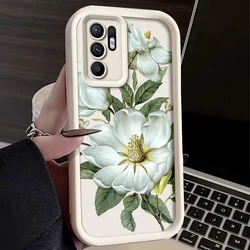 Floral Art Silicone Phone Case - Anti-Drop Soft Cover for Reno6 4G (WHITE)