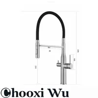 CHOOXIWU - กรองน้ําก๊อกน้ําห้องครัวสีดําดึงลงยืดหยุ่น Sprayer ทองเหลือง 360 หมุน Purification Pure Water Mixer Tap 3 Way ก๊อกน้ํา 6