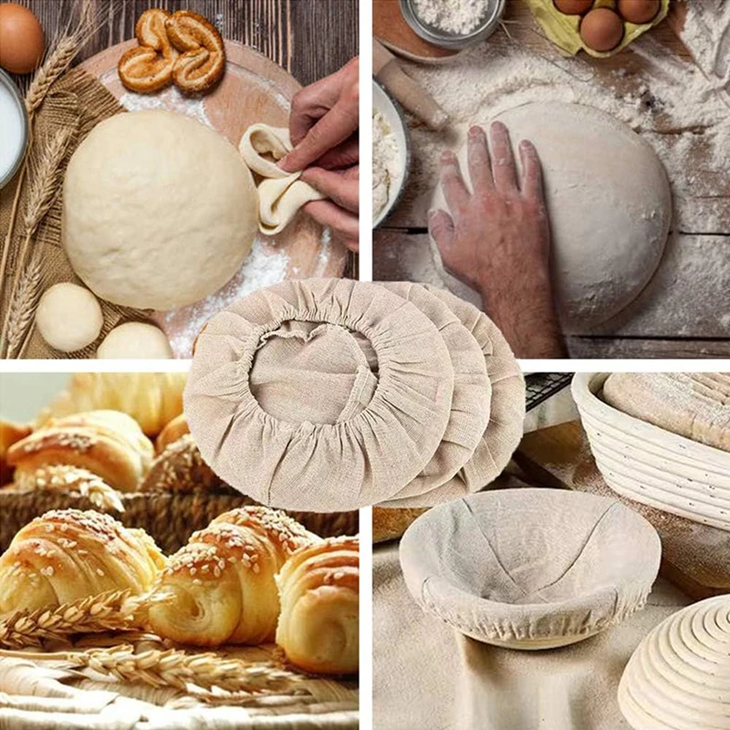 Fermentation Basket 3/4Pcs Bread Basket Liner Cloth Set 9/10Inch Round Dough Fermentation Cloth Liner Baking Dough Basket Cover DIY Baking Tools