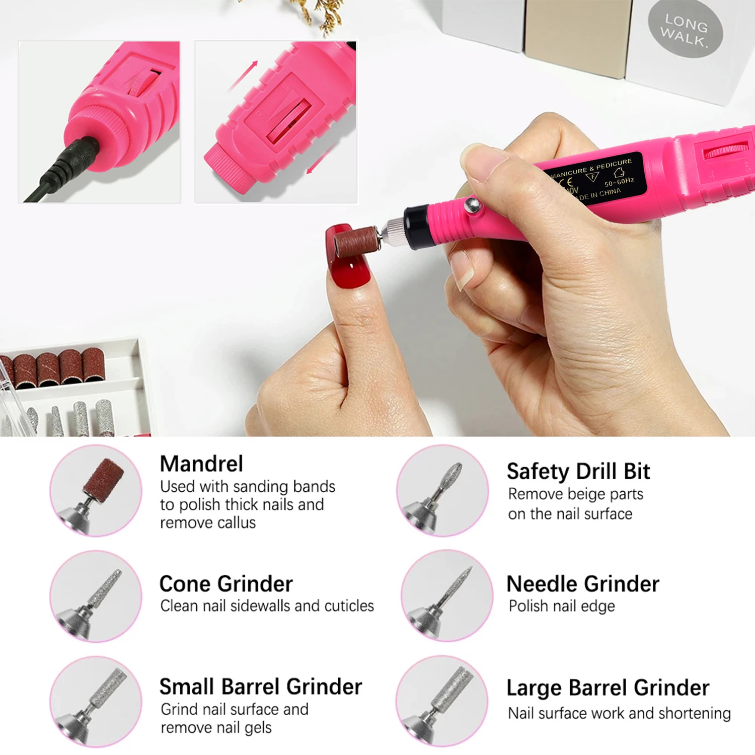 Nail Sander Set Electric Nail Drill Machine Grinding Equipment Milling Cutter For Manicure Pedicure Strong Polishing Tools 5