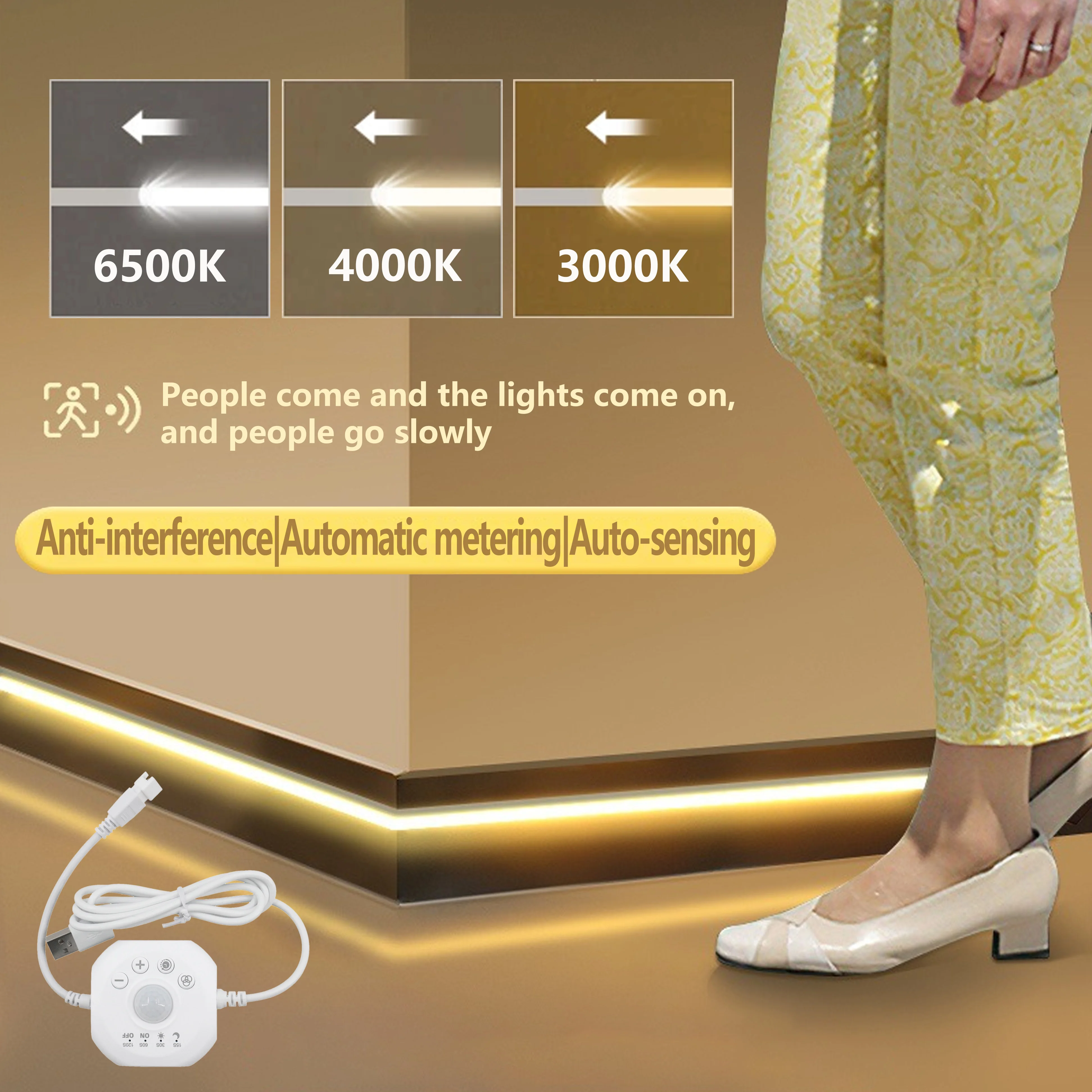 USB 모션 센서 LED 스트립, 계단, 침대 밑 및 캐비닛용 추격 효과가 있는 모션 감지 조명