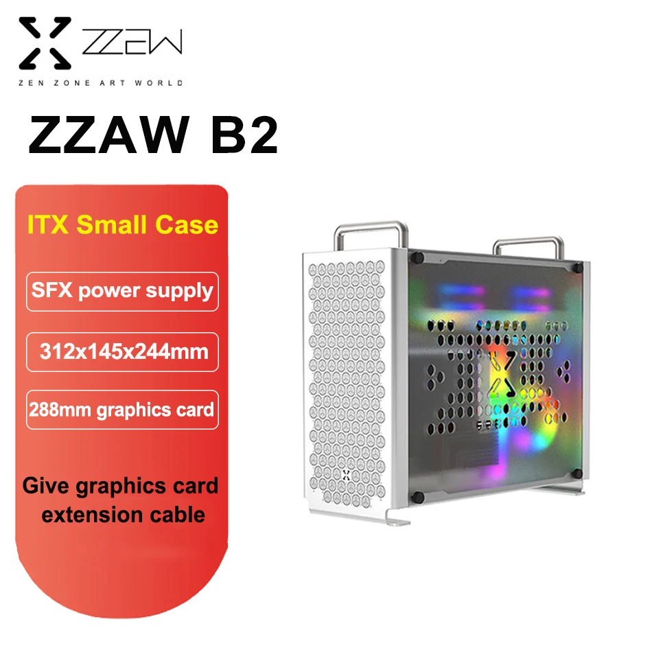 Zzaw B2 Itx Small Case All Aluminium Side Translucency Acrilico Mini-Games Desktop Chassis Supply Sfx Power