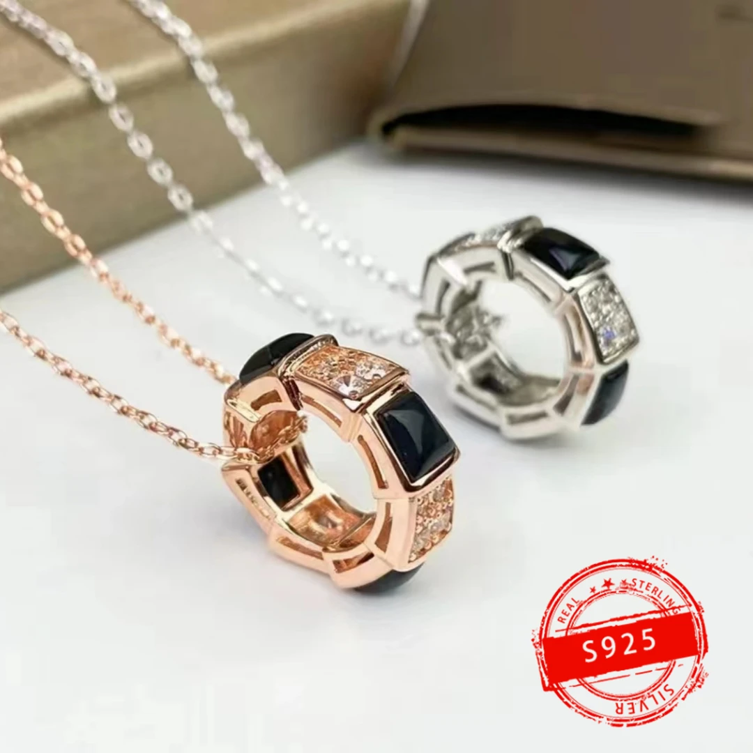 

2024 New Hot Selling Brand BV S925 Silver Ring Snake Bone Ceramic Diamond Women's Necklace Fashion Trend Birthday Party Gift