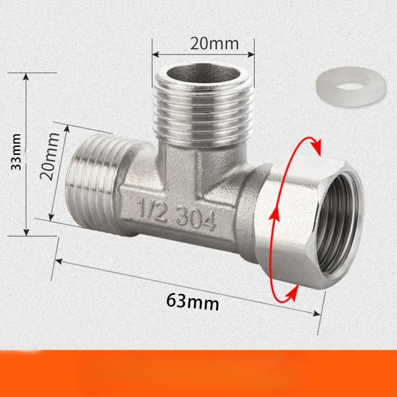 G1/2in T-Valve Toilet Diverter Valve T Adapter Three-way Water Pipe Splitter Diverter Valve Bath Bidet Sprayer Shower Fitting