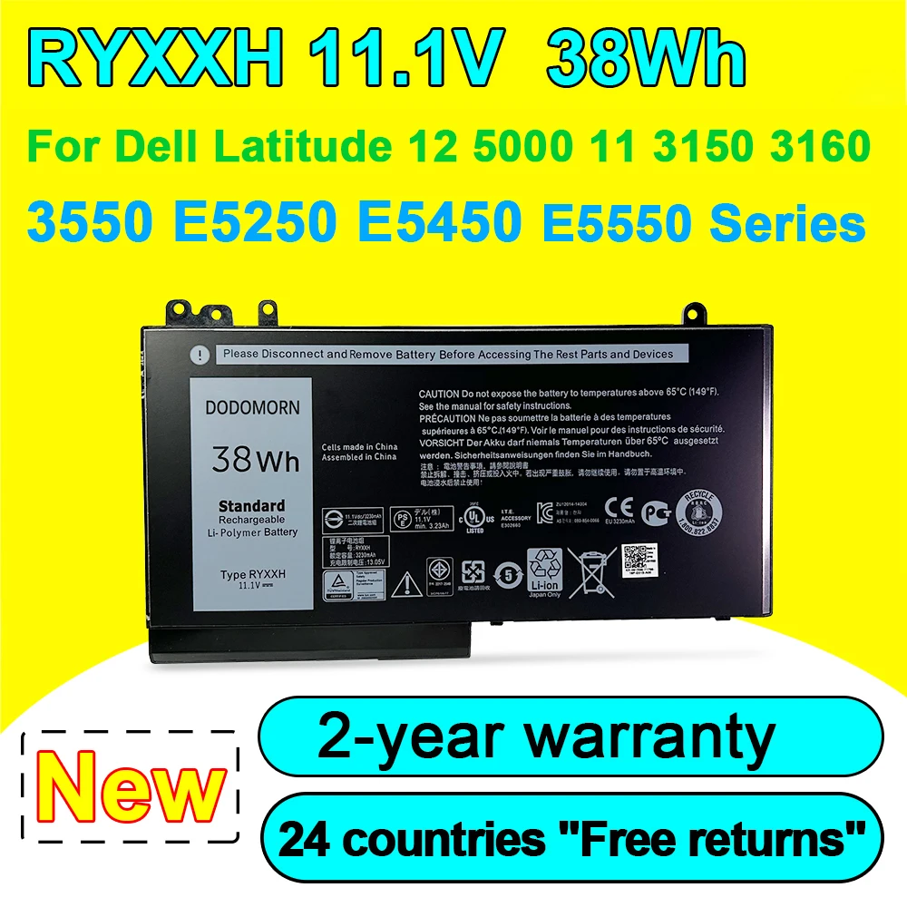 

NEW RYXXH Laptop Battery For Dell Latitude 12 5000 11 3150 3160 3550 E5250 E5450 E5550 Series High Quality 11.1V 3230mAh