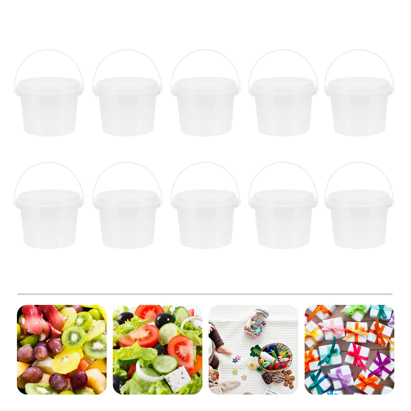 

Mini Candy Buckets Ice Cream Buckets Lids Transparent Tub Plastic Round Food Storage Clear Container Trick Or Treat