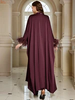 Eid femmes musulmanes plumes diamants Kimono Cardigan robe intérieure 2 pièces ensemble de luxe dubaï Abaya caftan Djellaba Jalabiya islamique 2
