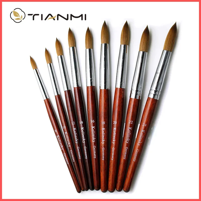 Nail Brush Kolinsky Hair Nail Brush Wood Handle Gel Builder Manicure Drawing Tools Size 8-24