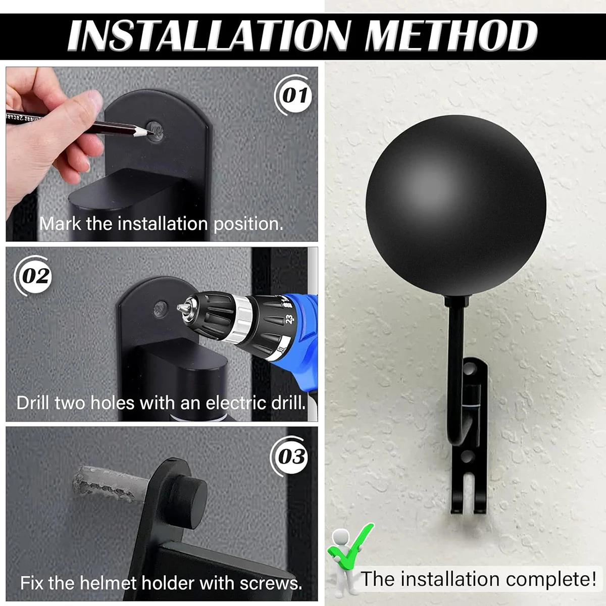 Motorcycle Helmet Holder Wall Mount 180&deg;Rotation Football Bicycle Helmet Rack With 2 Hooks Display Hanger Stand for Caps helmet rack