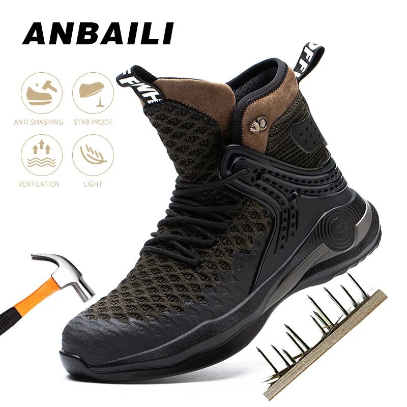 

Four seasons high-top labor insurance shoes men's anti-smashing and anti-piercing steel toe safety shoes light men's work shoes