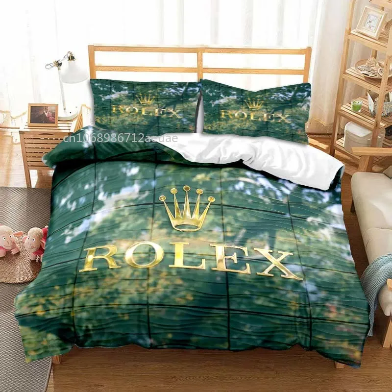 

R-Rolex Watch Logo Print All Season Twin Bedding Set 3 Piece Comforter Set Bed Duvet Cover Double King Comforter Cover