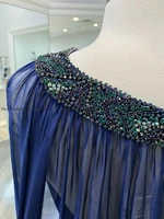 Navy Blue Evening Dress Velvet Sweetheart Mermaid Prom Party Gown Luxury Beaded With Cloak Formal Banquet Celebrity Dress 2024 - Image 6