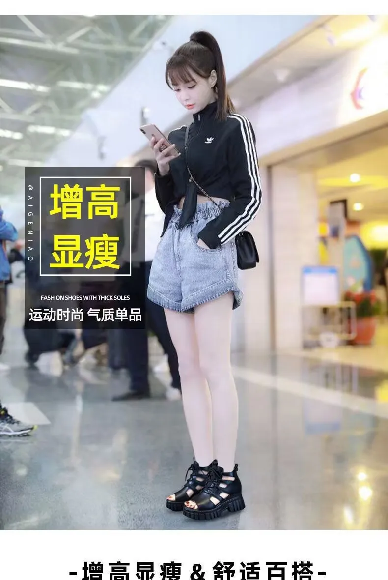 女性用ローマンサンダル,透かし彫り,通気性,極薄,厚底,ビーチ