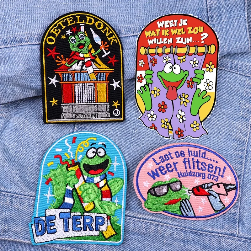 New Netherland Oeteldonk Emblem Embroidered Patches DIY Iron On Patches Frog Patch Carnival For Netherland For Clothing