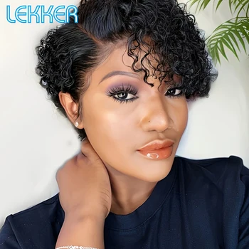 Lekker Short Pixie Cut Curly Bob Part Lace Front 100% Human Hair Wigs For Women Glueless Brazilian Remy Hair Natural Daily Wigs