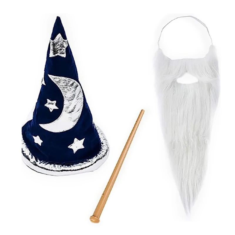 

Stage Performances Costume Witch Cap Wand Beard Masked Party Dress Up Accessory Dropship