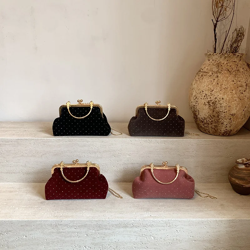 Luxury Design Women's Evening Clutch Purse Dinner Ladies Small Clip Shoulder Bag Retro Female Chain Crossbody Handbags