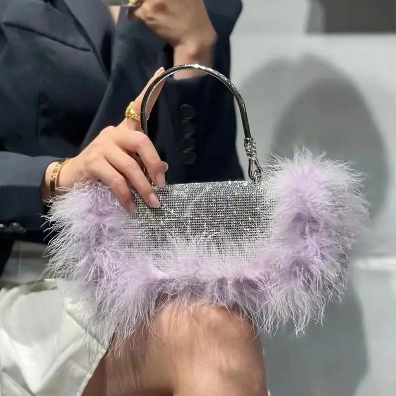 

Purple white rose red hair silver sequins messenger bag 2023 Summer new loves on the street handbag