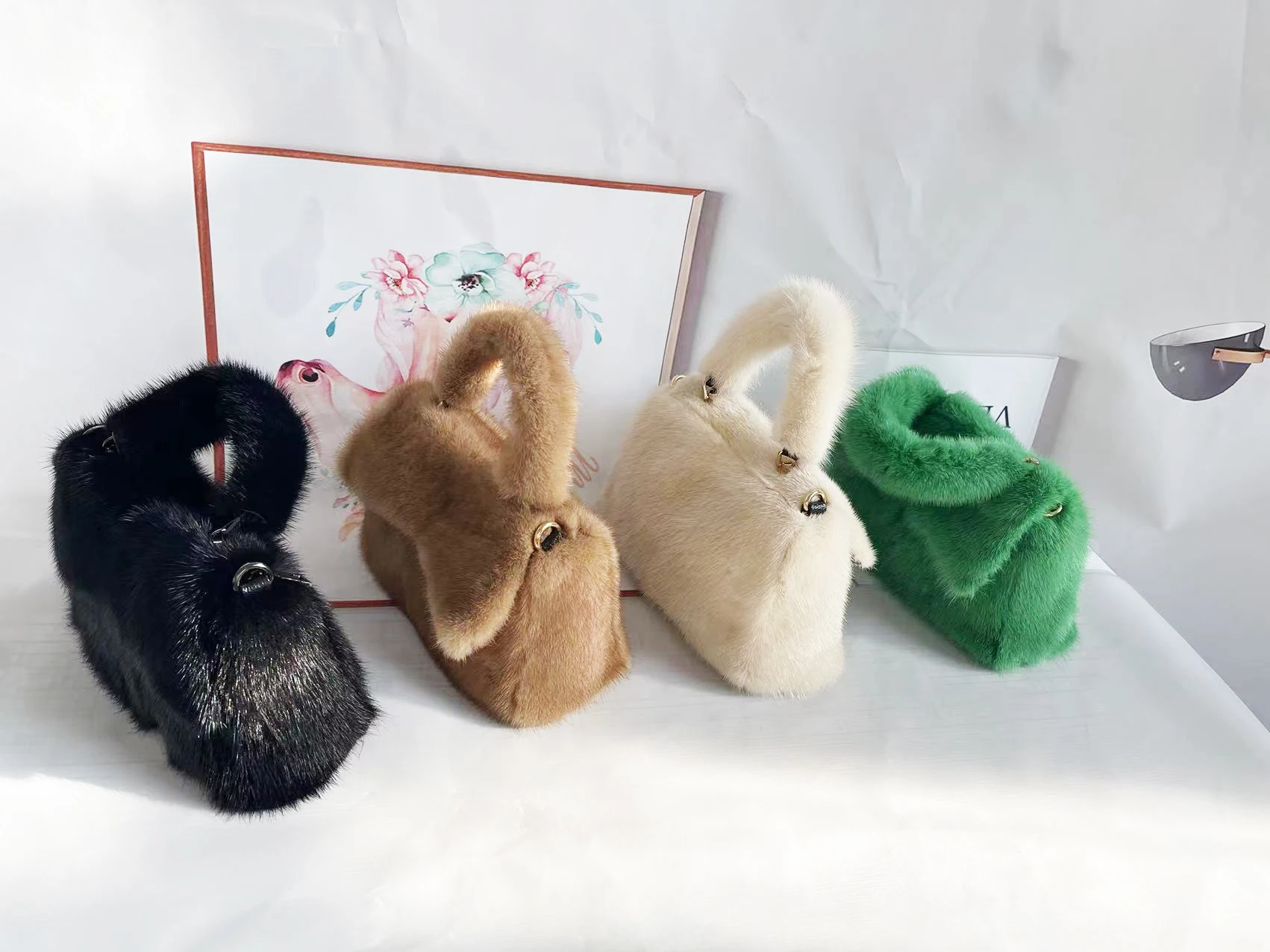 Female Mink Leather Solid Color Plush Casual Lady Handbag Shoulder Fashion Exquisite Shopping Bag_voghion.com