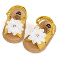 Baby Girls Princess Sandals Big Rhinestone Flower Open Totes Anti-Skid Soft Sole Walking Shoes Ankle Stick-On Summer Foot Wear 4