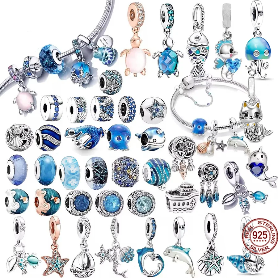 

Blue Marine Organism Series Bracelet Turtle Dolphin Octopus Clip Bead DIY Charm Jewelry Fit Original Pandora 925 Sterling Silver