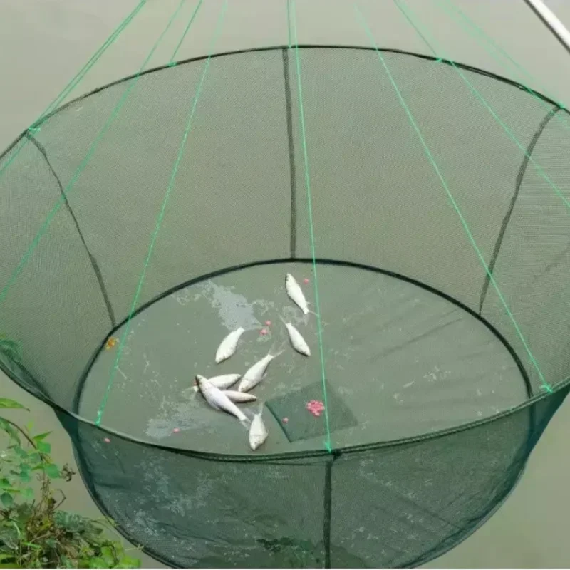 80/100cm Loose Mouth Folding Drop Fishing Net Shrimp Catcher Tank Casting Network Fish Eels Trap Cage Prawn Bait Crab Netting fishing net fishing traps crayfish catcher