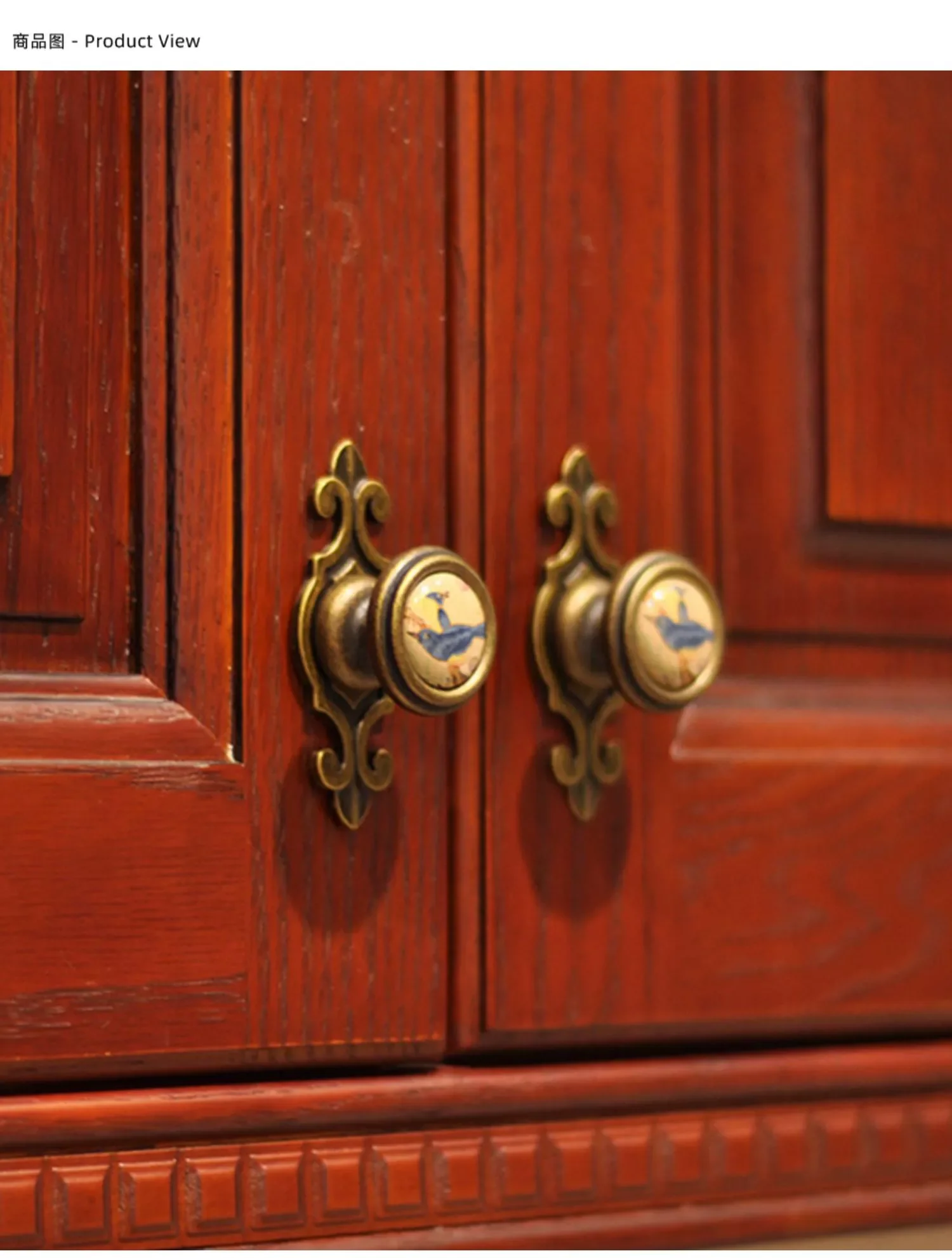 Description Picture 2 of itemEuropean Retro Rural Printing Ceramic Drawer Shoe Cabinet Knob Bronze Cupboard Wardrobe Dresser Door Handle Backplate  With Knob
