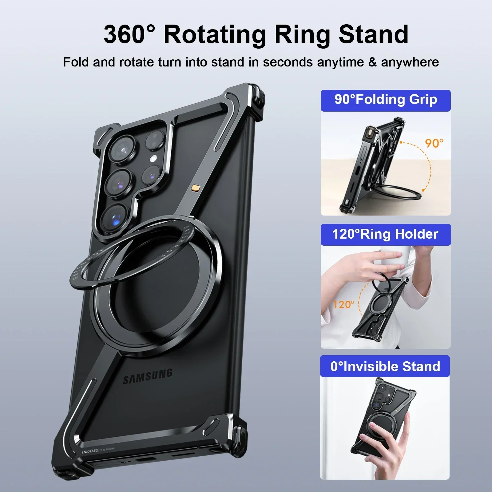 Oatsbasf Ultra-Thin Frameless Magnetic Metal Phone Case with Air Cushion Bumper