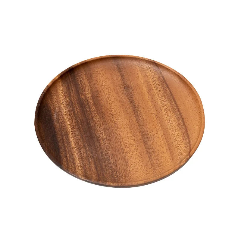 Round Acacia Dish Solid Wood Anti-scalding Wear Resistance Dinner Plate Cuisine Dessert Snack Fruit Dishes Kitchen Restaurant