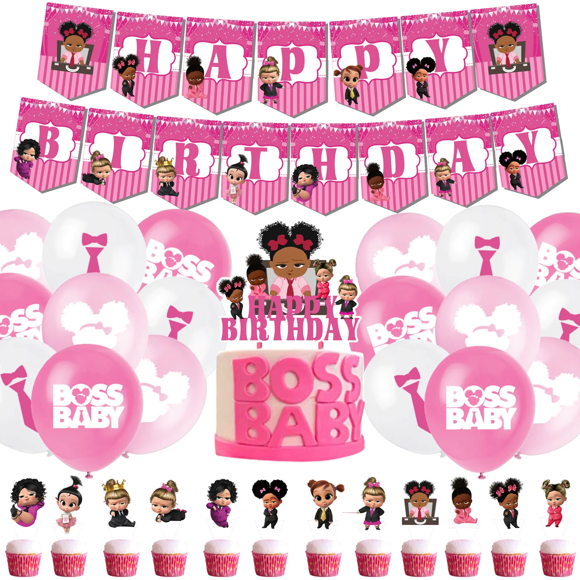 Pink Baby Girl Boss tema festa di compleanno forniture per feste lettere  Banner palloncino decorazioni per torte Baby Shower Kid Boy Gift -  AliExpress