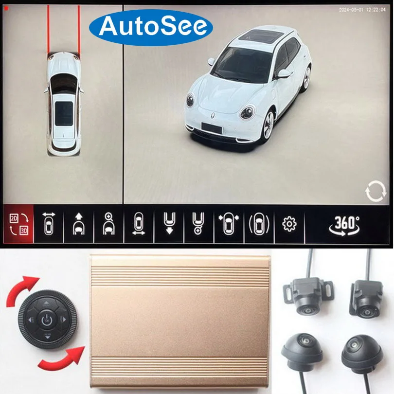Per Fiat 500X 500 Auto 360 Gradi Fotocamera Birds Eye 3D Vista Panoramica Anteriore Posteriore Laterale Surround Backup Reverse 4K Dash Dvr System