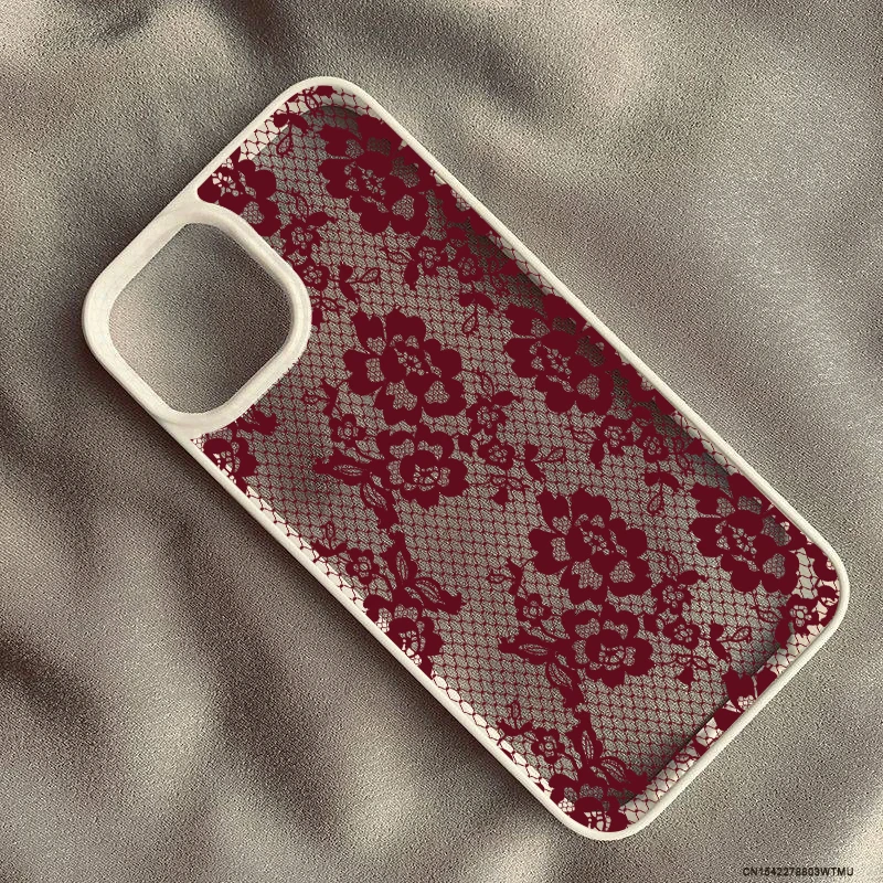 รูปสินค้า เคสโทรศัพท์ลายดอกไม้ลูกไม้สีขาว หรูหรา ใส ทนทาน