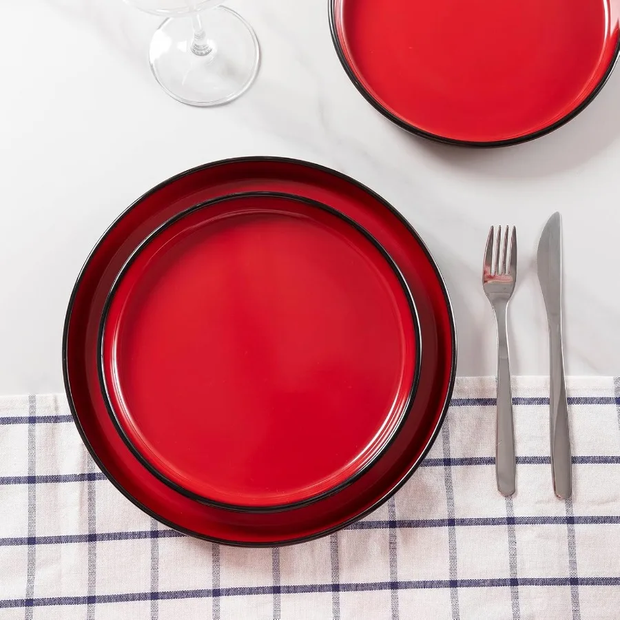 12-piece Dinnerware Sets for 4-Dinner Plates Dessert Plates Cereal Bowls Lightweight Melamine and Bowls Sets RV Kitche
