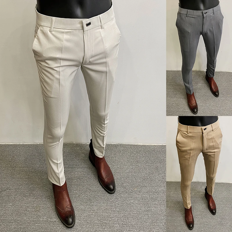 Stretch Pants Summer Men's Casual Stretch Pants Solid Color Slim Business Formal Office Versatile Interview For Men Daily Wear stretch pants business pants suit pants men pants