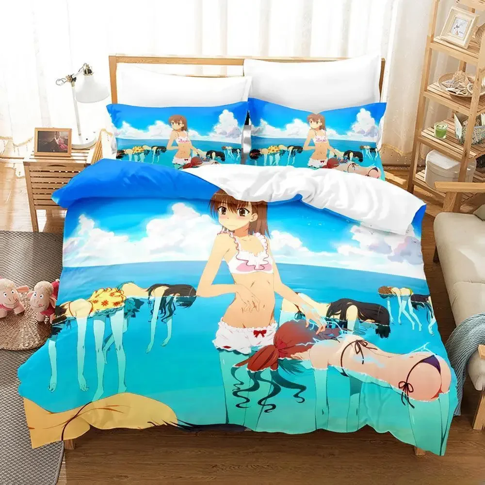 Anime Misaka Mikoto A Certain Scientific Railgun Bedding Set Cartoon Anime three-piece Set Adult Kid Bedroom Duvet Cover Sets